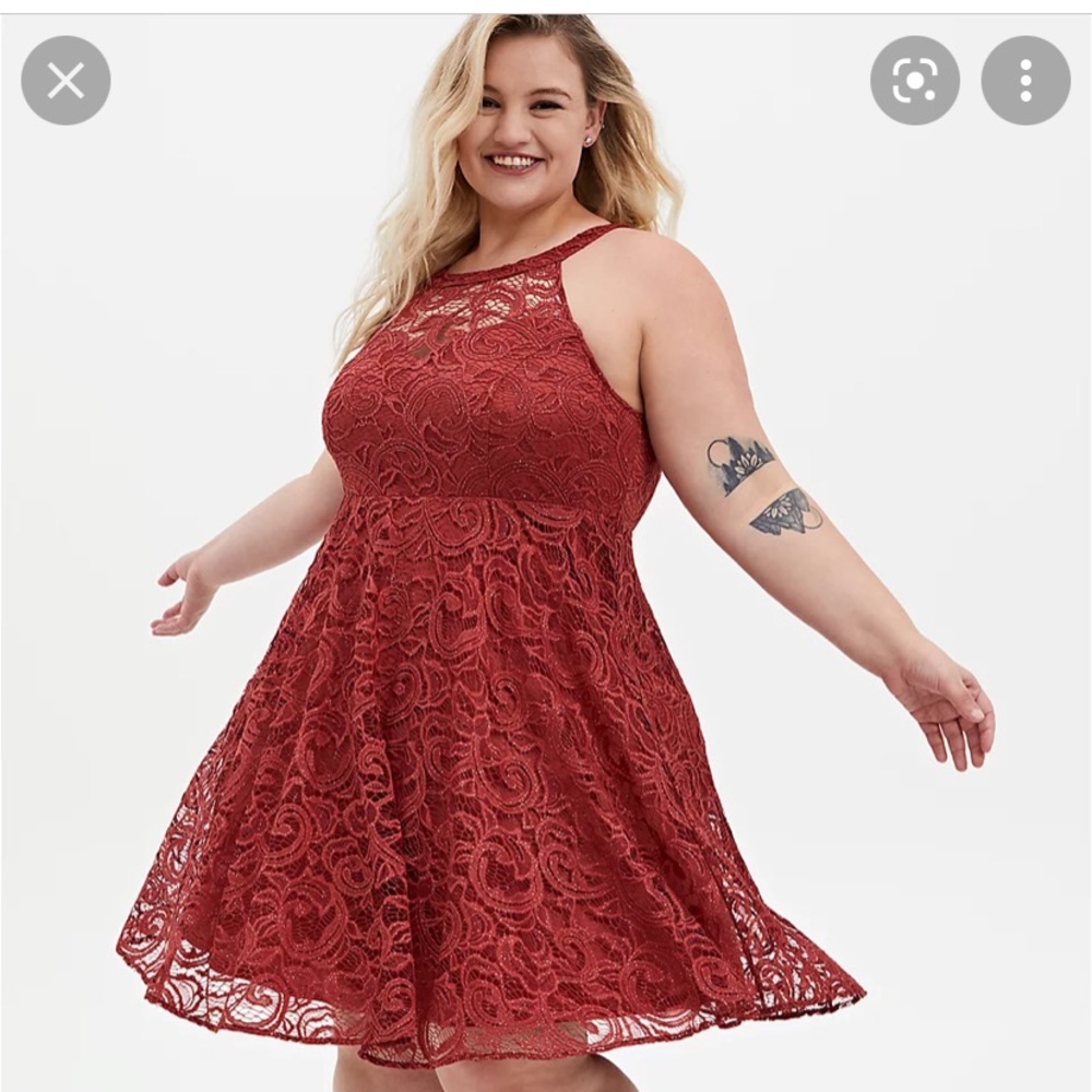 Marsala red lace Sweetheart Neck skater dress from torrid